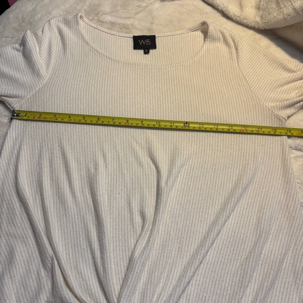 W5 Top Large Relaxed Fit White Cream Metallic Gold Pinstripes Knotted Front - Picture 13 of 16